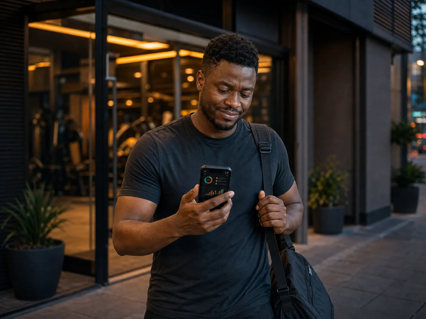 Gym owner checking live gym insights after leaving for the evening