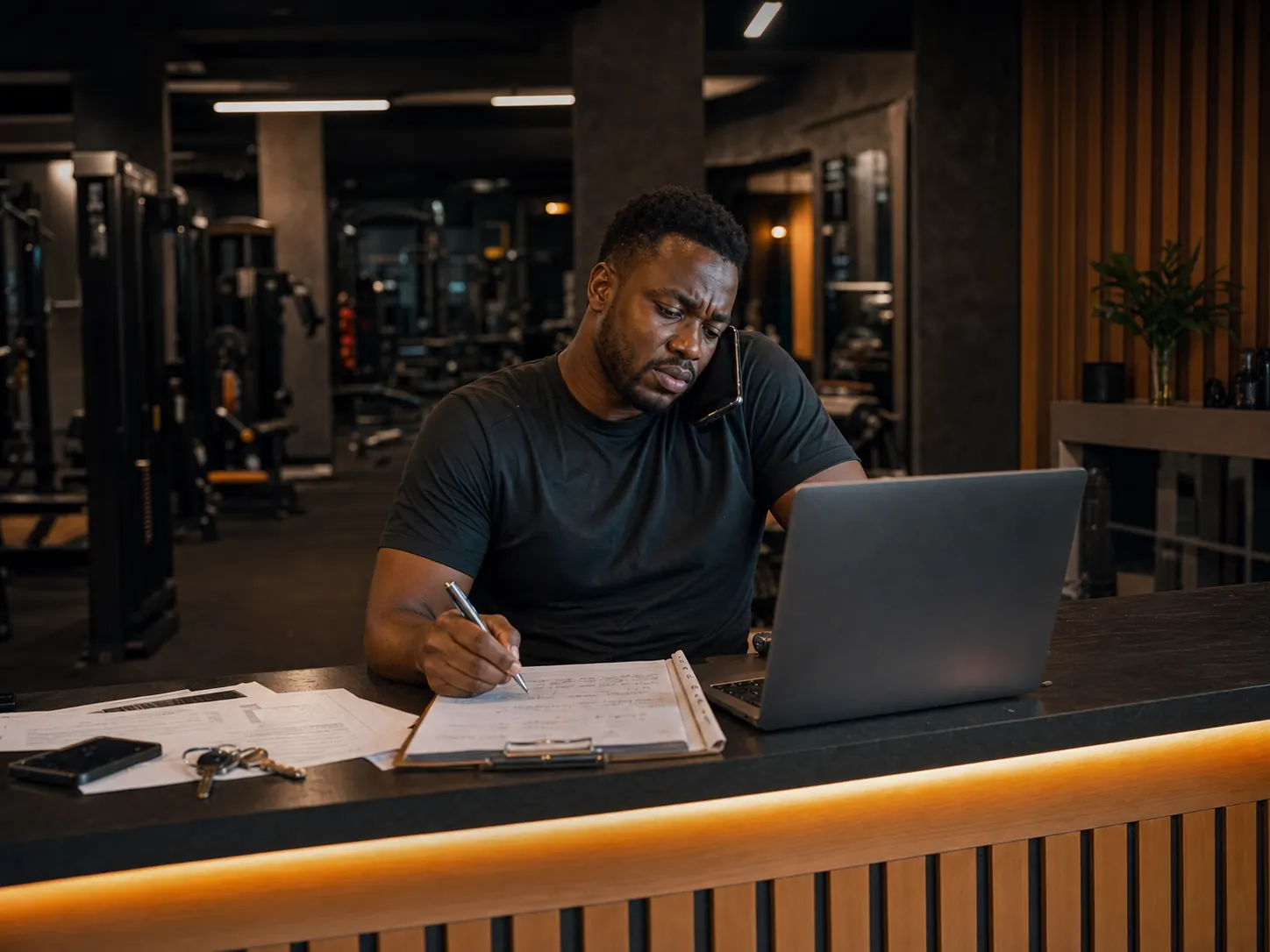 Gym owner handling operational work alone after closing